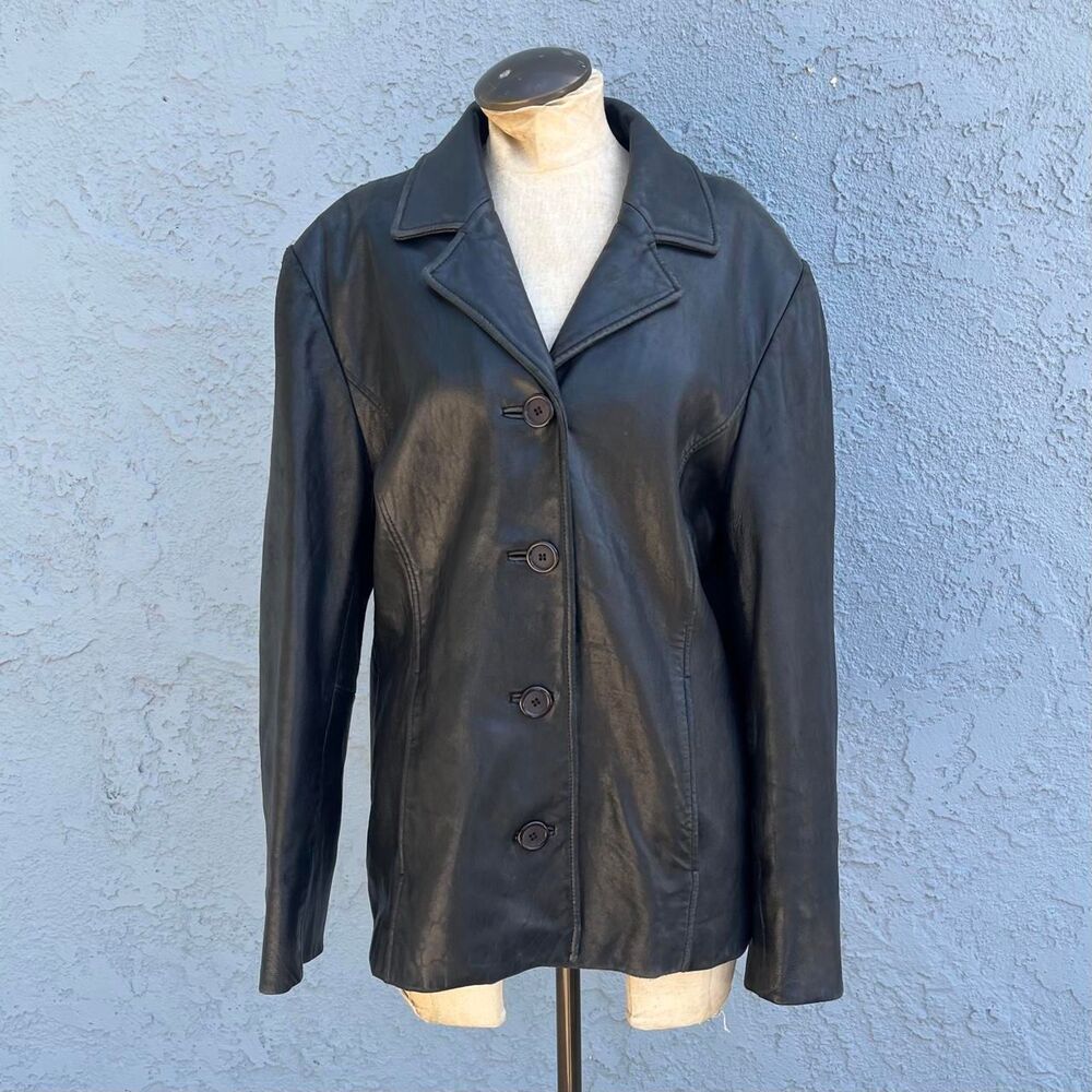 Black Leather Jacket 90s Blazer Size large